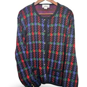 Vintage Christmas Worthington Multicolor Plaid Knit Cardigan XL